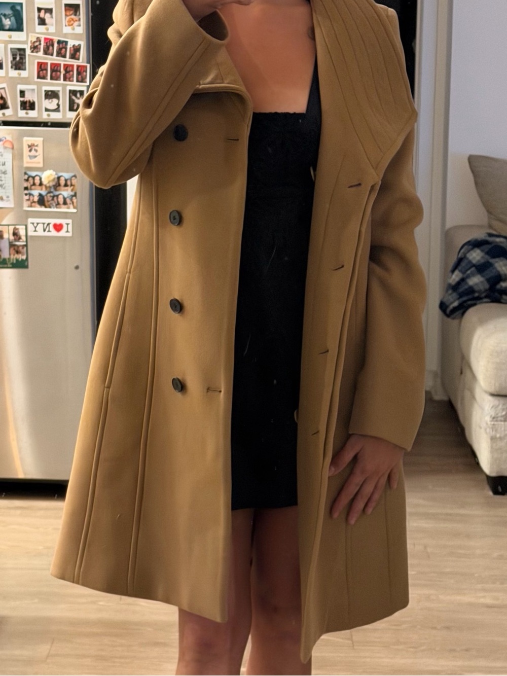 Aritzia Babaton Cristobal Virgin Wool Belted Coat Camel Shawl Collar Small S
